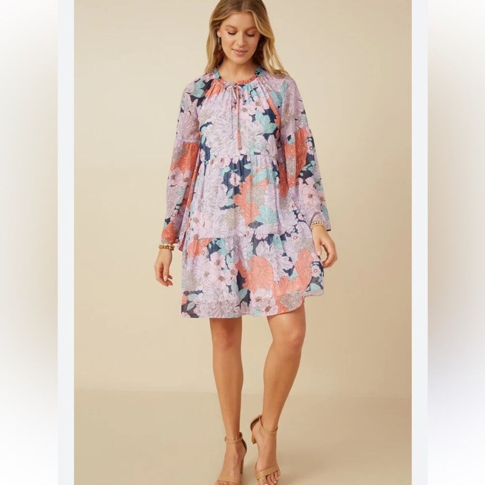 Piper + Scoot Finlinson Swiss Dot Floral Dress in Lilac + Navy Small - Picture 2 of 11